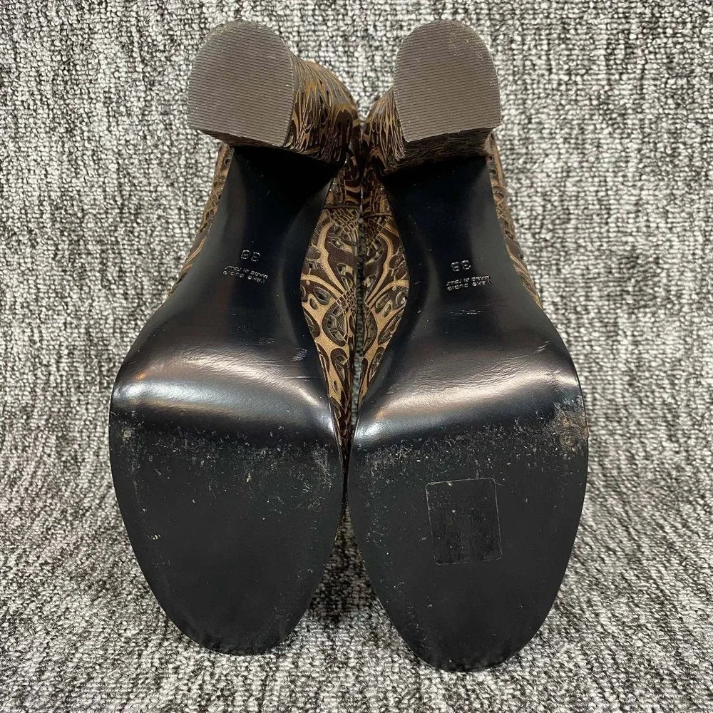 VTG 90s BIBA Italy Deco Laser Cut Out Leather Platform Mary Jane Heels Women 7.5